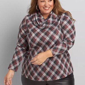 Lane Bryant Soft Gray Shimmer Cowl-Neck Long Sleeve Bias Plaid Tunic 18/20 NWOT